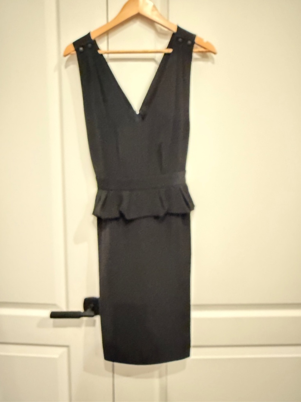 Maje Paris Black Structured Peplum V-Neck Cocktail Dress